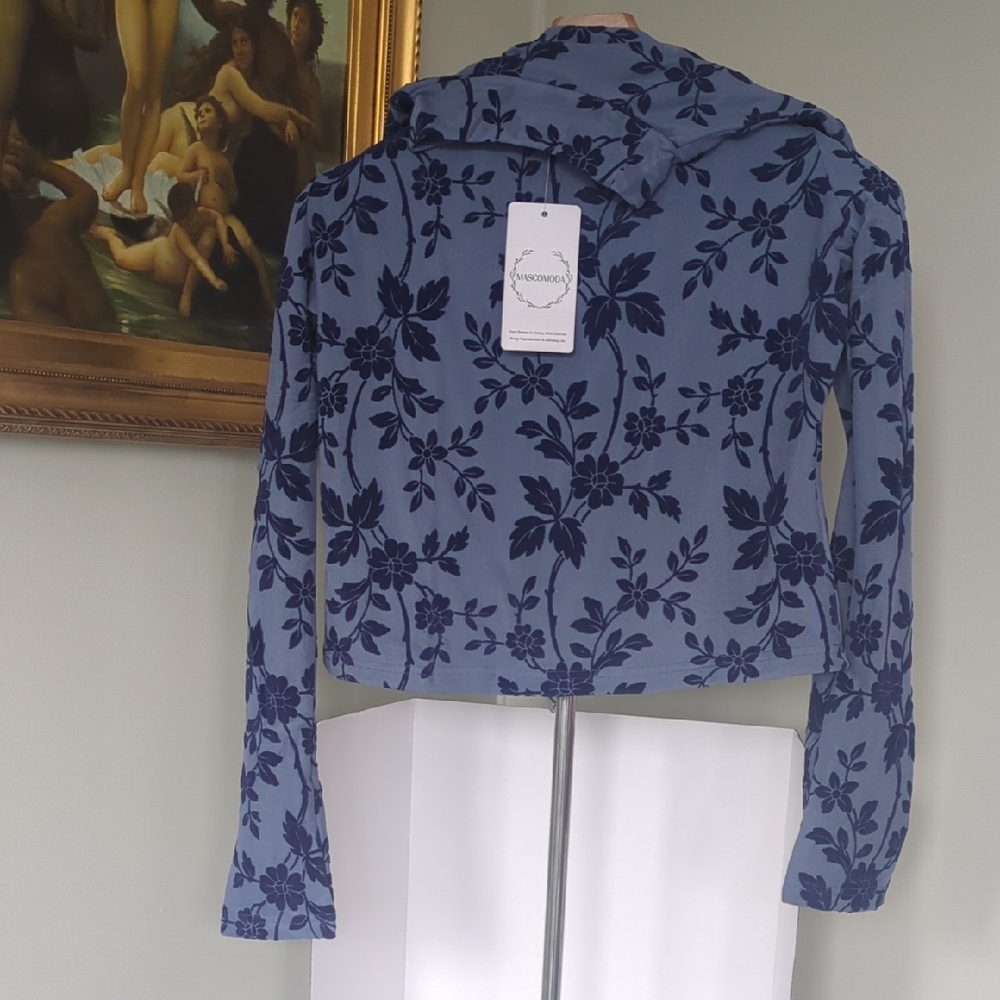 Blue Velvet Silky Smooth Floral Long Sleeve Top